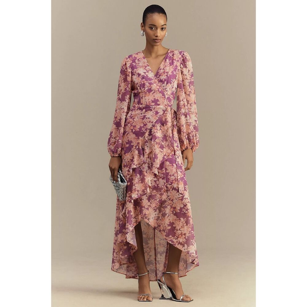 Hutch Anthropologie Pink Floral Wrap Maxi Dress